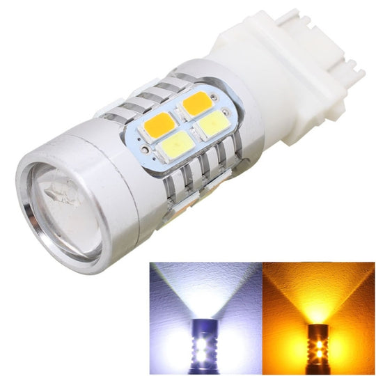 2 STÜCKE T25 10 W 700 LM Gelb + Weiß Licht Doppeldrähte 20-LED SMD 5630 Auto Bremslicht Lampe, Konstantstrom, DC 12-24 V