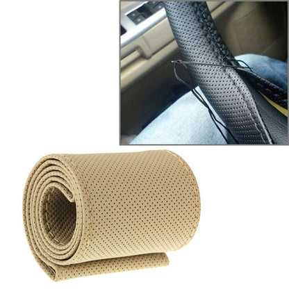 PU Leather Steering Wheel Cover With Needle and Thread, Size: 54x10.5cm (Beige) by buy2fix