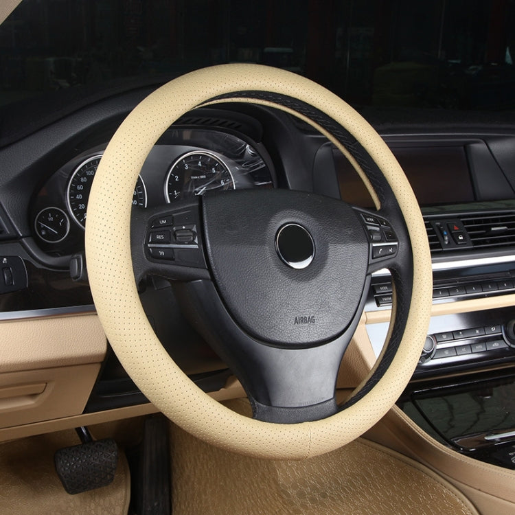 PU Leather Steering Wheel Cover With Needle and Thread, Size: 54x10.5cm (Beige) by buy2fix