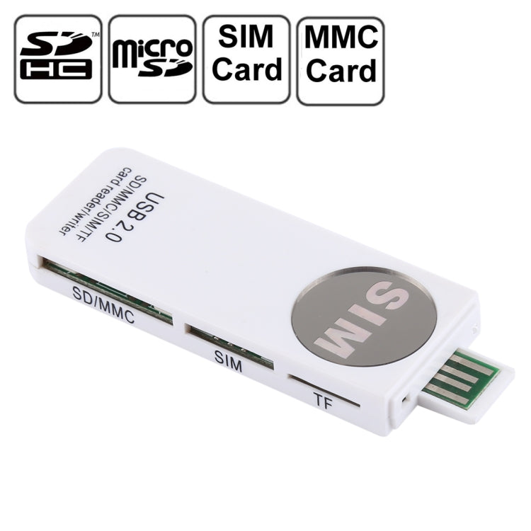 USB Universal Card Reader, Support SD / MMC /SIM / TF Card(White) by buy2fix