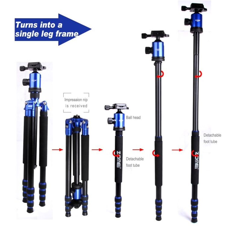 ZOMEI Z888 Portable Professional Travel Aluminium Tripod Monopod with Ball Head for Digital Camera(Blue) - Camera Accessories by ZOMEI | Online Shopping UK | buy2fix