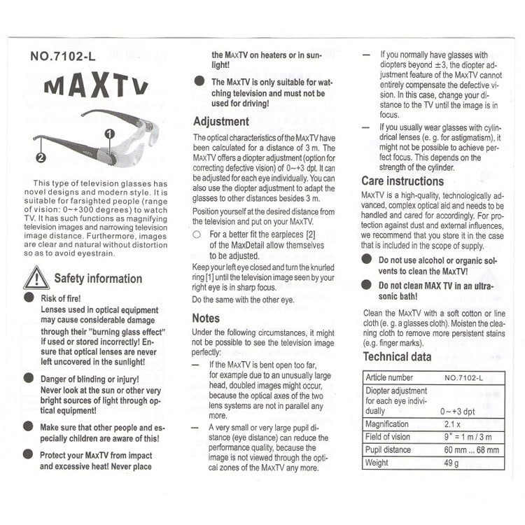 7012L 2.1X TV Magnification Glasses for Hyperopia People (Range of Vision: 0 to +300 Degrees)(Black) - Consumer Electronics by buy2fix | Online Shopping UK | buy2fix