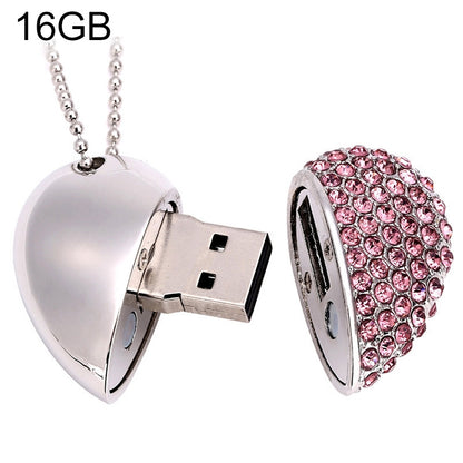 Heart Shaped Diamond Jewelry USB Flash Disk, Special for Valentines Day Gifts (16GB)(Pink) - Computer & Networking by buy2fix | Online Shopping UK | buy2fix