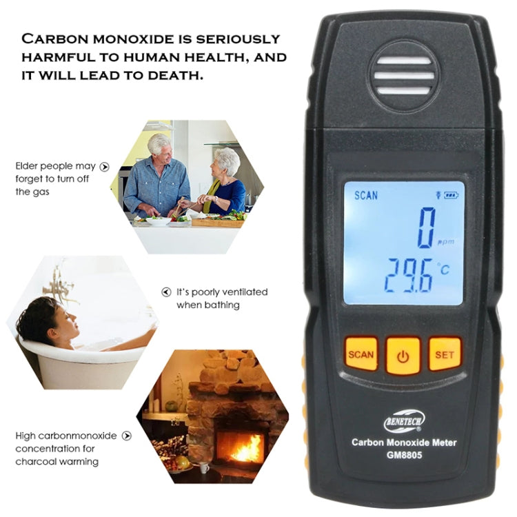 BENETECH GM8805 LCD Display Handheld Carbon Monoxide CO Monitor Detector Meter Tester, Measure Range: 0-1000ppm(Black) - Consumer Electronics by BENETECH | Online Shopping UK | buy2fix