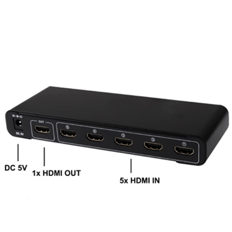 5 Ports Full HD 1080P HDMI Switch with Switch & Remote Controller, 1.3 Version (5 Ports HDMI Input, 1 Port HDMI Output)(Black) by buy2fix