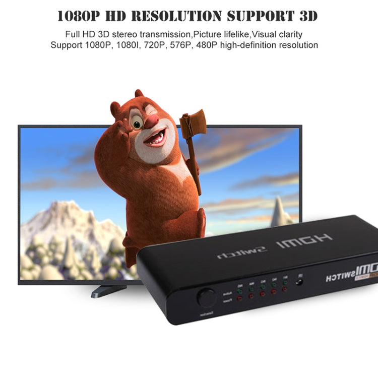 5 Ports Full HD 1080P HDMI Switch with Switch & Remote Controller, 1.3 Version (5 Ports HDMI Input, 1 Port HDMI Output)(Black) by buy2fix