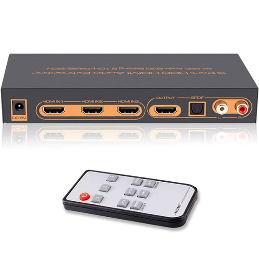 3 Ports HDMI/MHL Audio Extractor with IR Remote Control, 4K ARC Audio EDID Setting 5.1ch / PASS / 2ch - Switch by buy2fix | Online Shopping UK | buy2fix