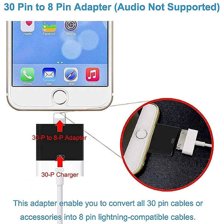 30 Pin Female to 8 Pin Male Adapter for iPhone(Black) - Apple Accessories by buy2fix | Online Shopping UK | buy2fix