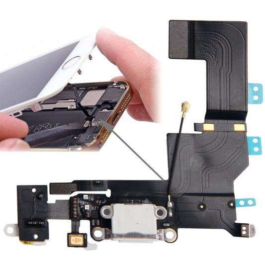 Original Version Tail Connector Charger Flex Cable + Headphone Audio Jack Ribbon Flex Cable for iPhone 5S(White) by buy2fix
