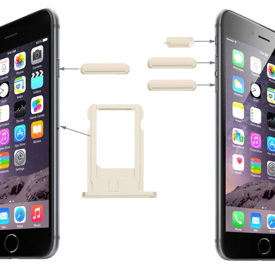 Original Card Tray &amp; Volume Control Key &amp; Screen Lock Key &amp; Mute Switch Vibrator Key Kit für iPhone 6 (Light Gold)