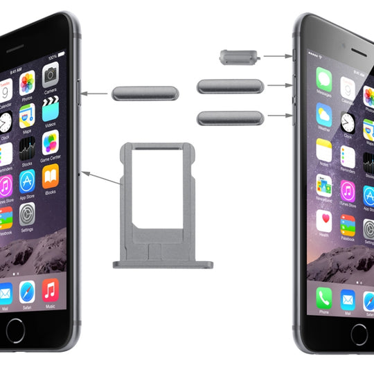 Original Card Tray &amp; Volume Control Key &amp; Screen Lock Key &amp; Mute Switch Vibrator Key Kit für iPhone 6 (Grau)