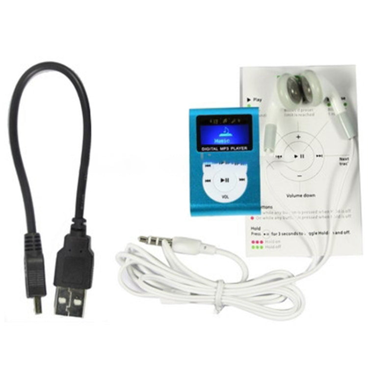 TF (Micro SD) Card Slot MP3 Player with LCD Screen, Metal Clip, Radio Function(Baby Blue) - Consumer Electronics by buy2fix | Online Shopping UK | buy2fix