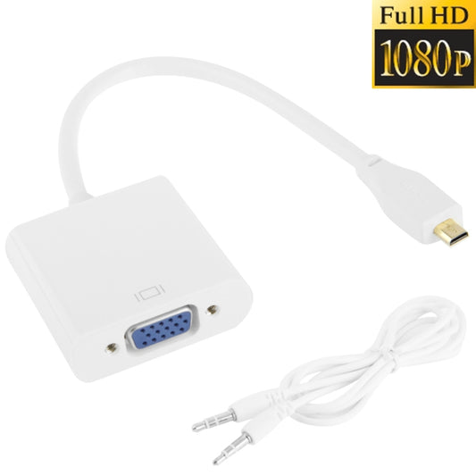 22cm Full HD 1080P Micro HDMI Male to VGA Female Video Adapter Cable with Audio Cable(White) by buy2fix
