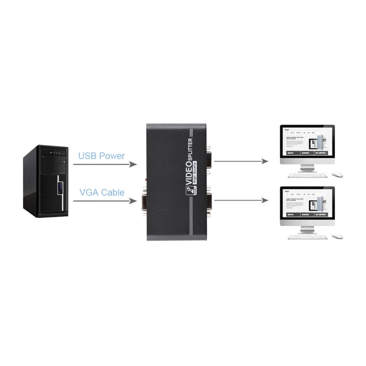 VGA-102A 1 to 2 Ports 1920 x 1440 VGA Splitter - VGA Splitters by buy2fix | Online Shopping UK | buy2fix