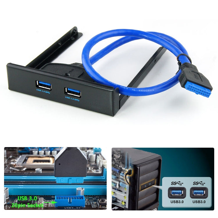 USB 3.0 Front Panel Floppy Disk Bay 20 Pin 2 Ports HUB Bracket Cable(Black) -  by buy2fix | Online Shopping UK | buy2fix