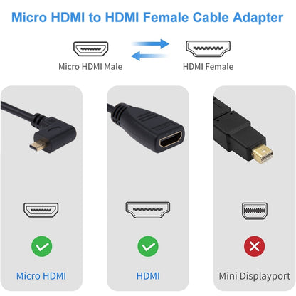 17cm 90 Degree Micro HDMI Right-toward Male to HDMI Female Cable Adapter(Black) by buy2fix