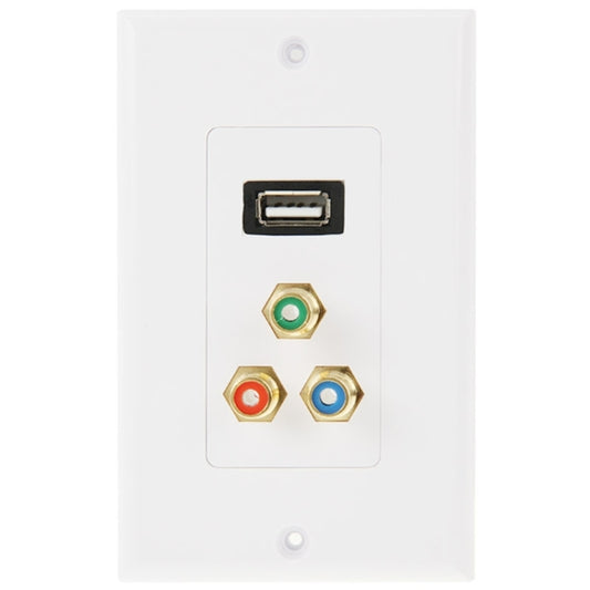 USB 2.0 Female Plug + 3 RCA Female Plugs Wall Plate Panel by buy2fix