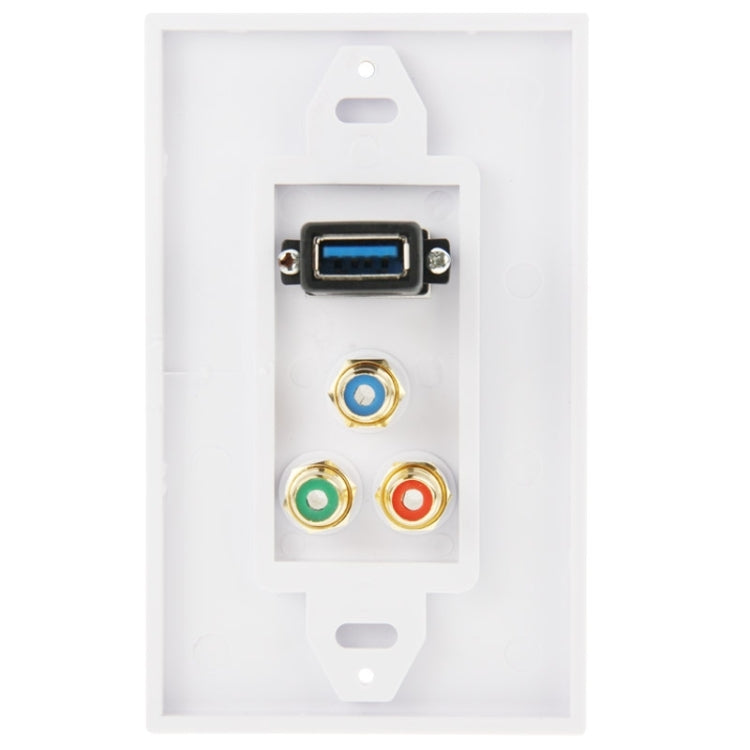 USB 3.0 Female Plug + 3 RCA Female Plugs Wall Plate Panel - Consumer Electronics by buy2fix | Online Shopping UK | buy2fix