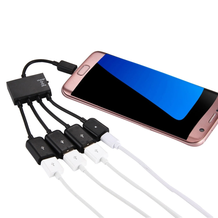 18cm 4 Ports Micro USB OTG Charge HUB Cable, For Samsung / Huawei / Xiaomi / Meizu / LG / HTC and Other Smartphones(Black) - OTG Adapter by buy2fix | Online Shopping UK | buy2fix