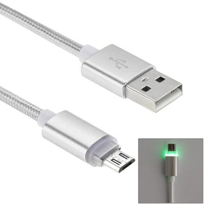 1m Woven Style Micro USB to USB 2.0 Data Sync Cable with LED Indicator Light(Silver) - Micro USB Cable by buy2fix | Online Shopping UK | buy2fix