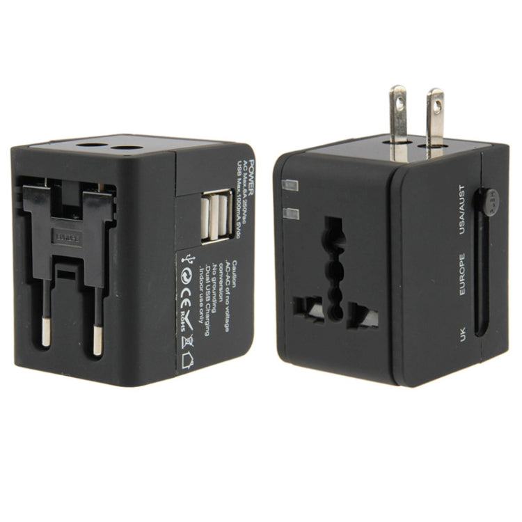 International 2.1A 2-USB EU / AU / UK / US Plug Travel Universal Adaptor(Black) - Consumer Electronics by buy2fix | Online Shopping UK | buy2fix