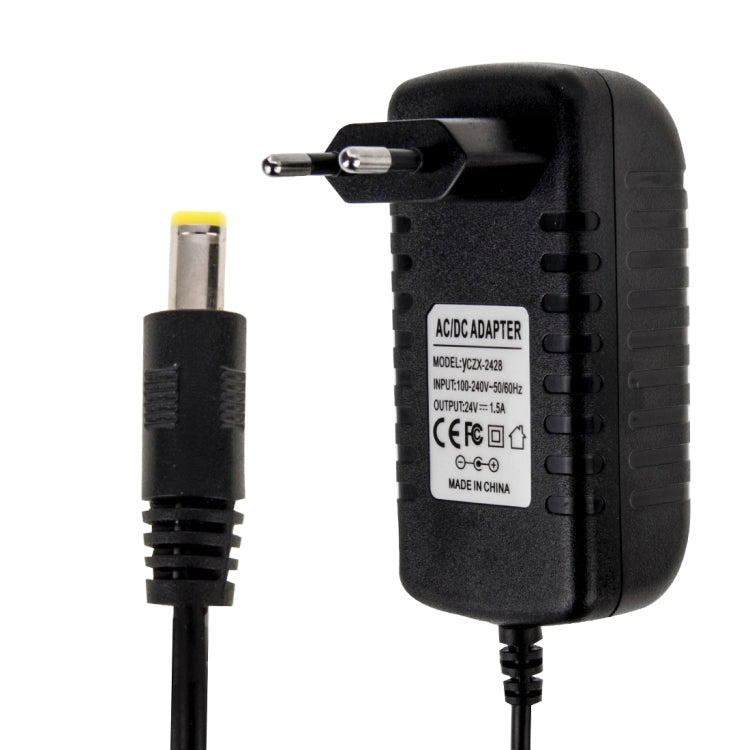 EU Plug AC 100-240V to DC 24V 1.5A Power Adapter, Tips: 5.5 x 2.1mm, Cable Length: about 1.2m(Black) by buy2fix