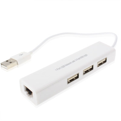 1 Port USB Network With 3 Port USB Hub To Female RJ45 Ethernet Lan Adapter Card(White) -  by buy2fix | Online Shopping UK | buy2fix