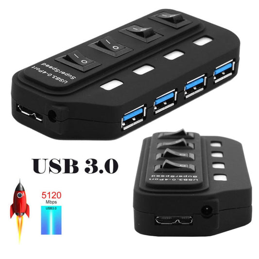 4 Ports USB 3.0 Hub with Individual Switches for each Data Transfer Ports(Black) by buy2fix