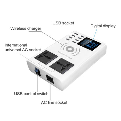 YC-CDA10W 10W Multi Port USB Intelligent Digital Display Fast Charging Wireless Charger, EU Plug - Multifunction Charger by buy2fix | Online Shopping UK | buy2fix