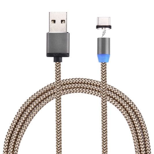 360 Degree Rotation 1m Weave Style USB-C / Type-C to USB 2.0 Strong Magnetic Charger Cable with LED Indicator(Gold) by buy2fix