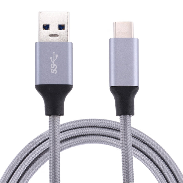1m Wires Woven Metal Head USB-C / Type-C 3.1 to USB 3.0 Data / Charger Cable(Grey) by buy2fix