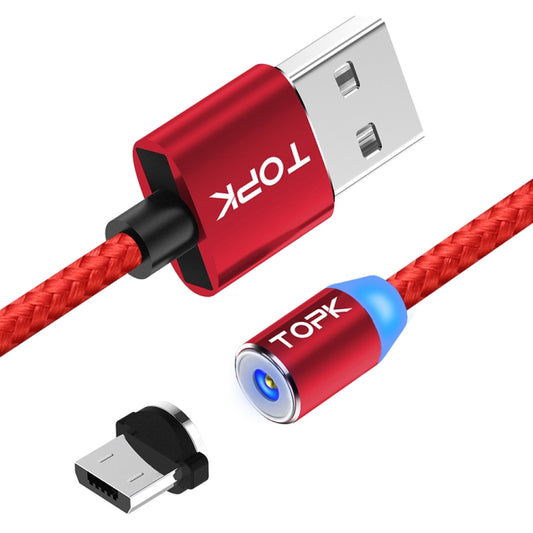 TOPK 1m 2.4A Max USB to Micro USB Nylon Braided Magnetic Charging Cable with LED Indicator(Red) - Mobile Accessories by TOPK | Online Shopping UK | buy2fix