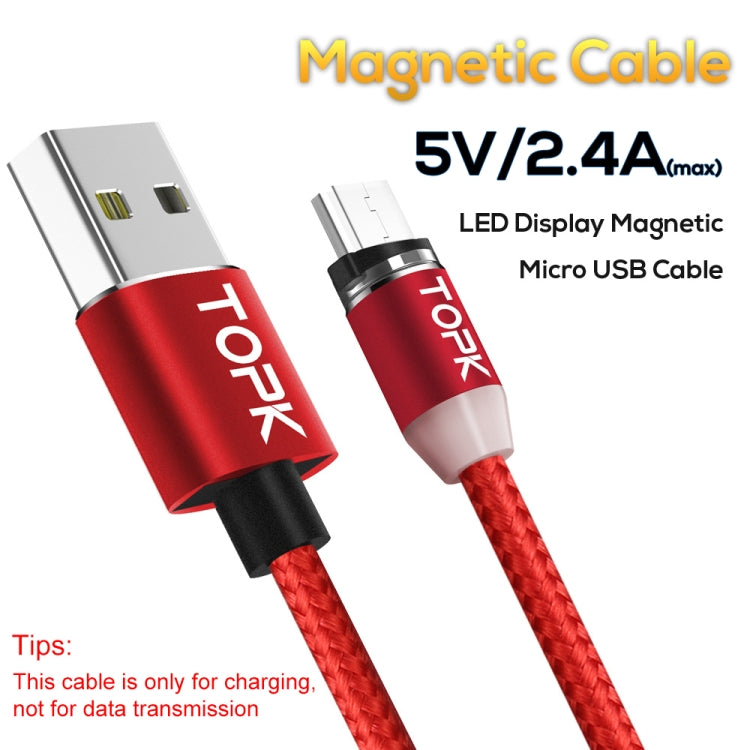 TOPK 1m 2.4A Max USB to Micro USB Nylon Braided Magnetic Charging Cable with LED Indicator(Red) - Mobile Accessories by TOPK | Online Shopping UK | buy2fix