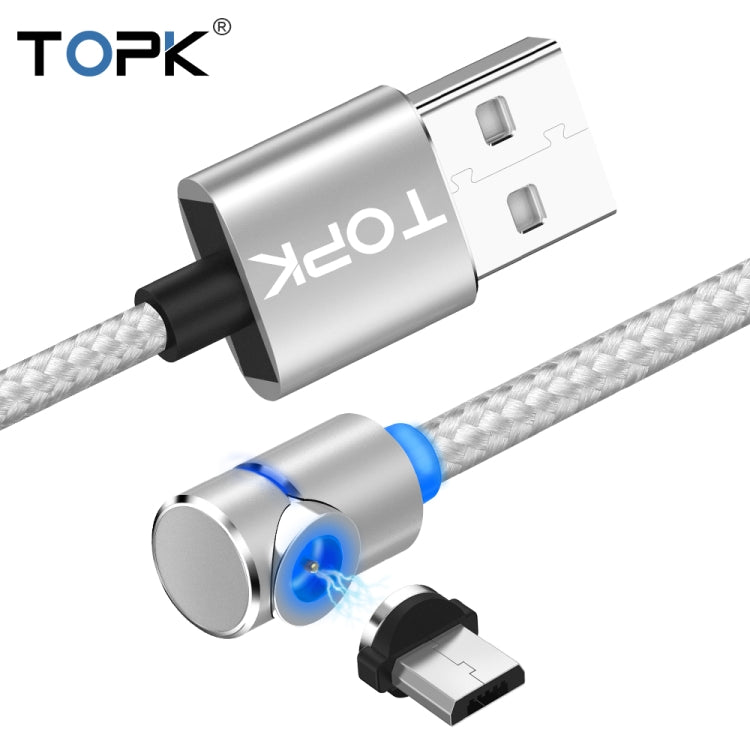 TOPK 1m 2.4A Max USB to Micro USB 90 Degree Elbow Magnetic Charging Cable with LED Indicator(Silver) - Mobile Accessories by TOPK | Online Shopping UK | buy2fix