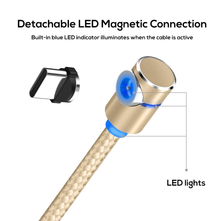 TOPK 2m 2.4A Max USB to USB-C / Type-C 90 Degree Elbow Magnetic Charging Cable with LED Indicator(Gold) - Mobile Accessories by TOPK | Online Shopping UK | buy2fix