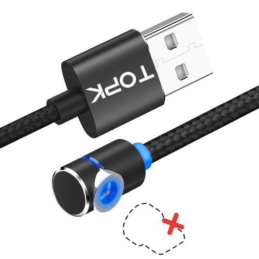 TOPK 1m 2.4A Max USB to 90 Degree Elbow Magnetic Charging Cable with LED Indicator, No Plug(Black) - Mobile Accessories by TOPK | Online Shopping UK | buy2fix