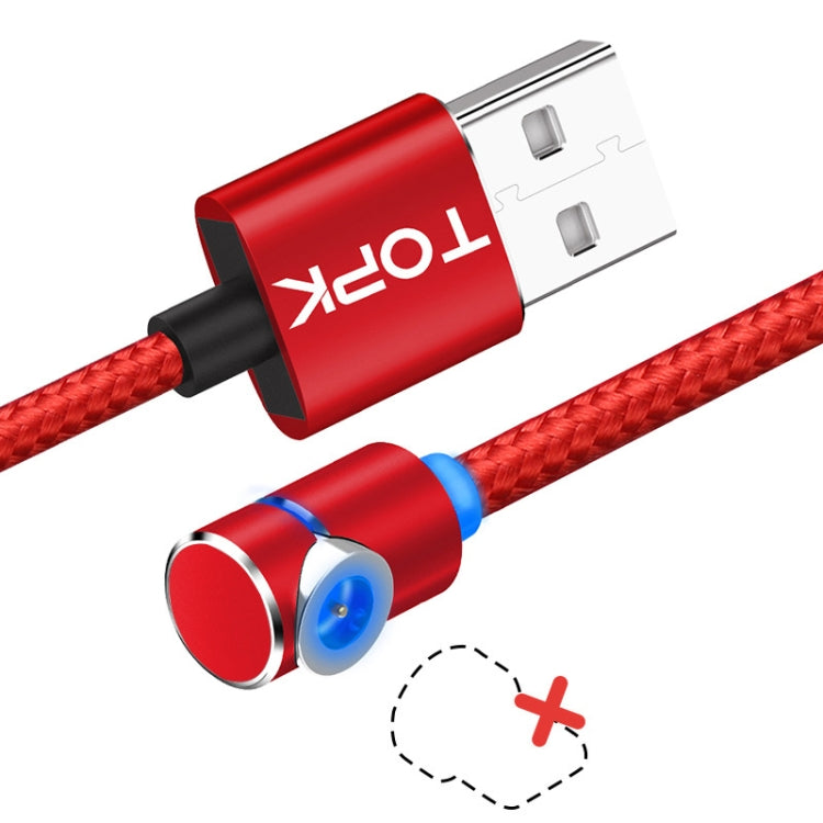 TOPK 2m 2.4A Max USB to 90 Degree Elbow Magnetic Charging Cable with LED Indicator, No Plug(Red) - Mobile Accessories by TOPK | Online Shopping UK | buy2fix