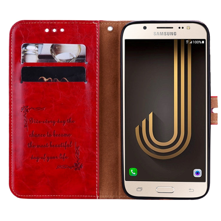 For Galaxy J3 (2017) / J330 (EU Version) Business Style Oil Wax Texture Horizontal Flip Leather Case with Holder & Card Slots & Wallet(Red) - Galaxy Phone Cases by buy2fix | Online Shopping UK | buy2fix