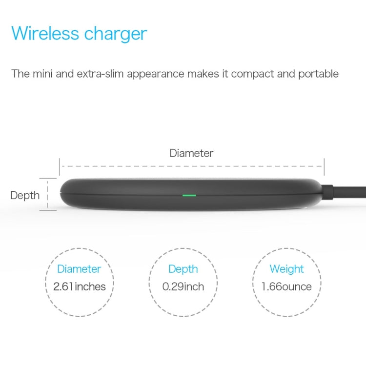 Vinsic 5V 1A Output Mini Extra-slim Qi Standard Wireless Charger Quick Charger - Wireless Charger by VINSIC | Online Shopping UK | buy2fix