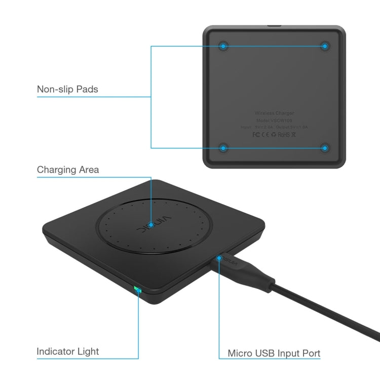 Vinsic 5V 1A Output Qi Standard Portable Wireless Charger Pad - Wireless Charger by VINSIC | Online Shopping UK | buy2fix