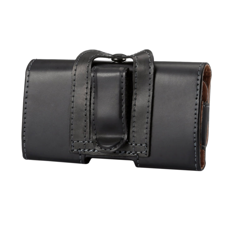 Men Glossy Texture Portable Mobile Phone Back Buckle Transverse Sleeve Waist Pack Leather Case for 6.3 Inch or Below Smartphones(Black) by buy2fix