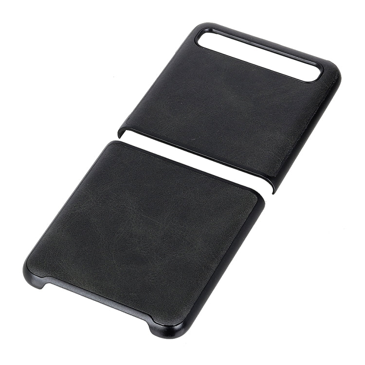 For Galaxy Z Flip Two-color Cow Leather Texture Folding Protective Case(Black) - Samsung Accessories by buy2fix | Online Shopping UK | buy2fix