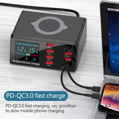 X9 9 in 1 QC 3.0 USB Interface + 6 USB Ports + PD 65W Ports + QI Wireless Fast Charging Multi-function Charger with LED Display - Multifunction Charger by buy2fix | Online Shopping UK | buy2fix