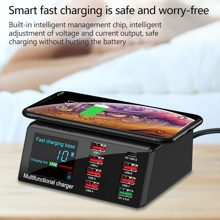 X9 9 in 1 QC 3.0 USB Interface + 6 USB Ports + PD 65W Ports + QI Wireless Fast Charging Multi-function Charger with LED Display - Multifunction Charger by buy2fix | Online Shopping UK | buy2fix