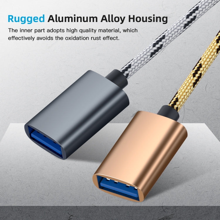 USB 3.0 Female to Micro USB + USB-C / Type-C Male Charging + Transmission OTG Nylon Braided Adapter Cable, Cable Length: 17cm (Grey) by buy2fix