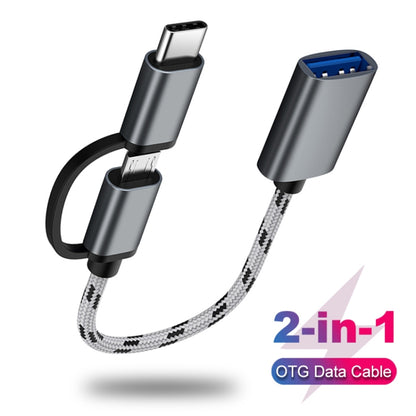 USB 3.0 Female to Micro USB + USB-C / Type-C Male Charging + Transmission OTG Nylon Braided Adapter Cable, Cable Length: 17cm (Grey) by buy2fix