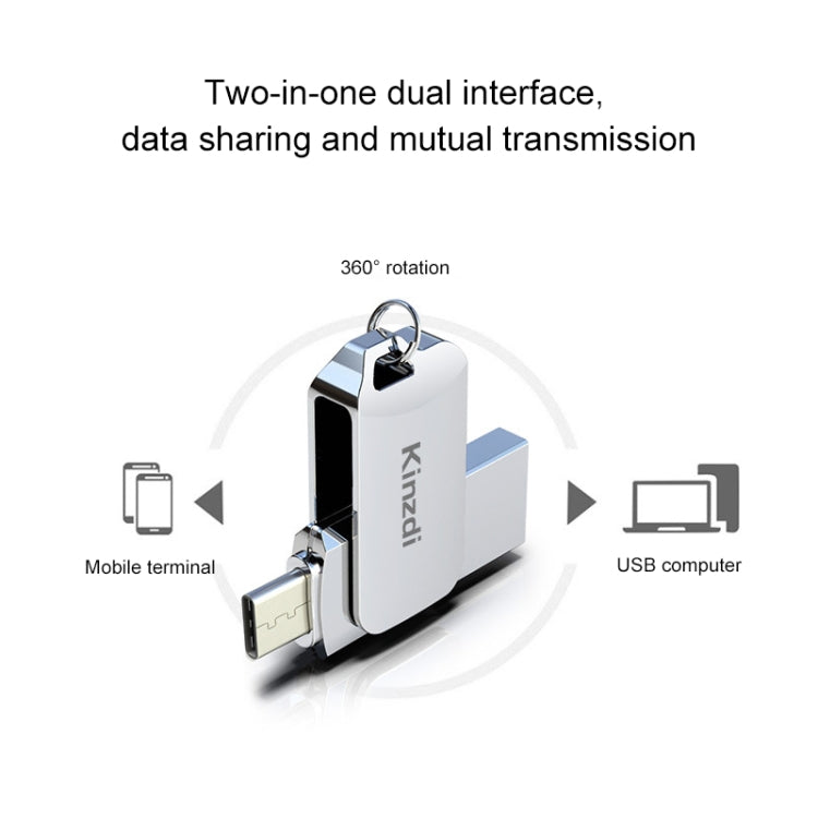 Kinzdi 128GB USB + Type-C Interface Metal Twister Flash Disk V8 (Silver) - USB Flash Drives by Kinzdi | Online Shopping UK | buy2fix