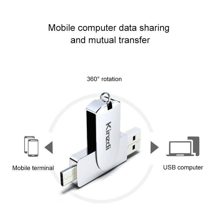 Kinzdi 128GB USB 3.0 + Type-C 3.0 Interface Metal Twister Flash Disk V11 (Silver) - USB Flash Drives by Kinzdi | Online Shopping UK | buy2fix