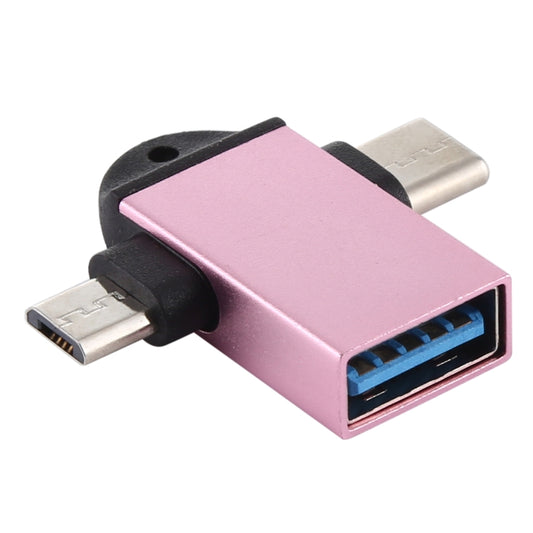 USB 3.0 Female to USB-C / Type-C Male + Micro USB Male Multi-function OTG Adapter with Sling Hole (Rose Gold) by buy2fix