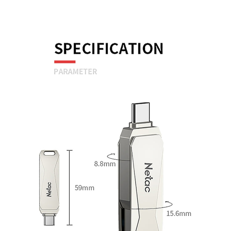 Netac U782C 32GB USB-C / Type-C + USB 3.0 360 Degrees Rotation Zinc Alloy Flash Drive OTG U Disk - USB Flash Drives by Netac | Online Shopping UK | buy2fix